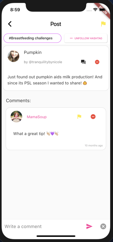 Posting on the Mamasoup app is easy using hashtags